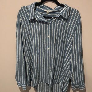 Halston blue and white striped button down